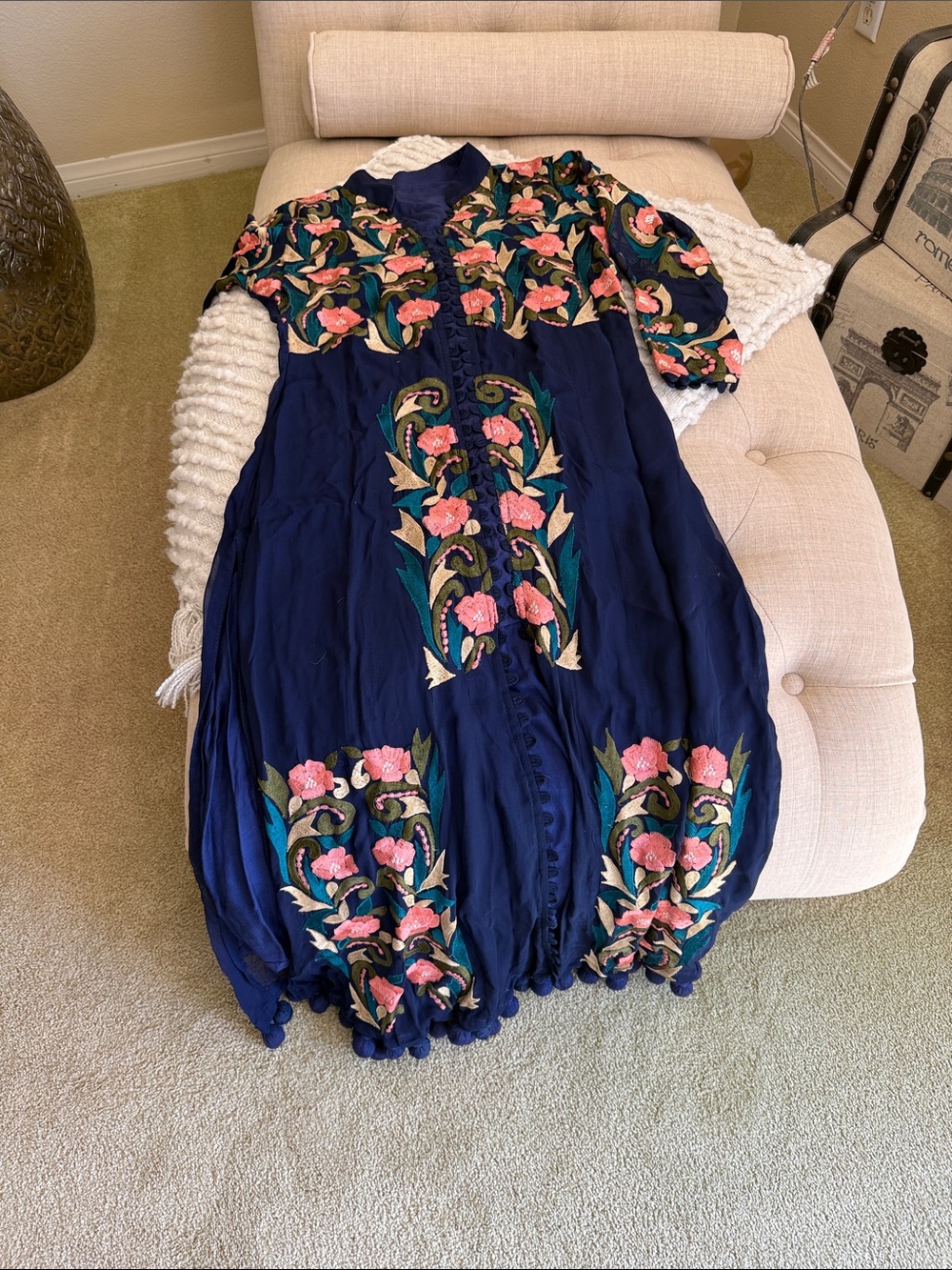 Navy Embroidered Floral Maxi Dress